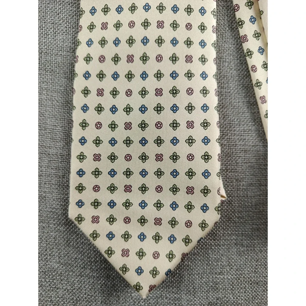 E.Marinella Napoli Mens Ties 57X3.5 Beige Floral Silk Handmade